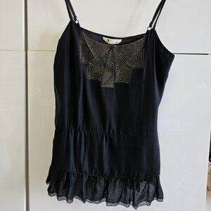 XXI Gold Egyptian Motif Tulle Lace Pleated Cami